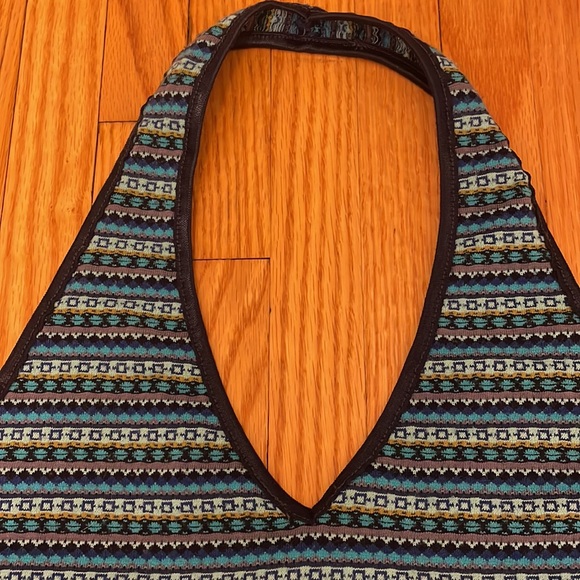 BRODY Y2K Woven Striped V-Neck Halter Top, sz L - Picture 2 of 12